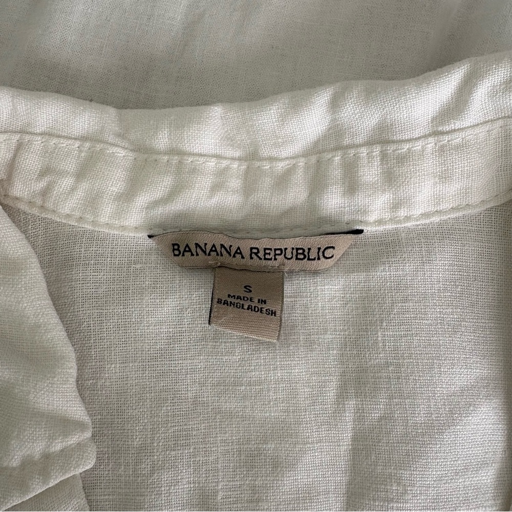 Banana Republic SMALL Cruz 100% Linen Utility Top Short Sleeve Popover white - Picture 3 of 5